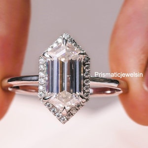 2 CT Hexagon Cut Moissanite Diamond Engagement Ring Halo Set Ring Hexagon Vintage Style 14K Solid Gold Ring Anniversary Gift For Girlfriend
