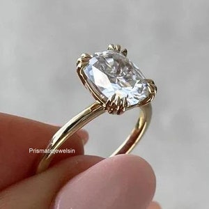 2 CT Elongated Cushion Cut Moissanite Engagement Ring Three Claw Prong 14K Gold Solitaire Wedding Ring Proposal Anniversary Ring For Wife