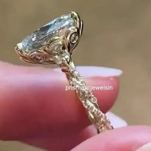 2.5 Ct Oval Moissanite Engagement Ring Tulip Style Hidden Halo Wedding Ring Three Stone Twisted Band For Anniversary Gift  14K Gold Ring