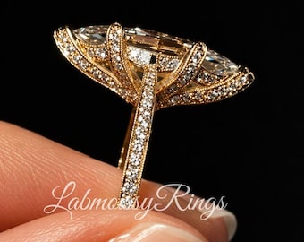 4 CT Marquise Cut Moissanite Engagement Ring 14K Solid Gold 6 Prong With Hidden Halo Ring Elongated Marquise Promise Ring Wedding Ring