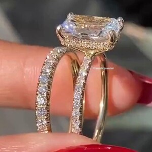 Radiant Cut Moissanite Engagement Ring Set, 14K Solid Gold Wedding Band, 3 CT Radiant Cut Bridal Set, Promise Anniversary Ring Gift for Her