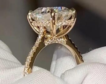 5.5 CT Elongated Cushion Cut Lab Grown Diamond Ring, Cushion Cut Engagement Ring, 14K Solid Gold Bridal Ring, IGI Certified Promise Ring.