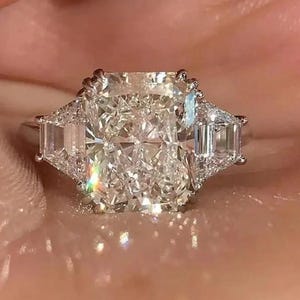 4 CT Radiant Cut Moissanite Three Stone Engagement Ring Gift For Her Promise Ring Solid Gold Ring Anniversary Gifts for Women