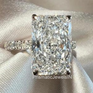 5 CT Radiant Moissanite Engagement Ring, Bridal Pave Hidden Halo Setting, Elegant Bridal Ring For Proposal Gifts Big Diamond Ring For Her.