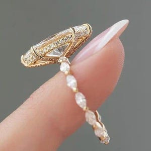 Marquise Cut Moissanite Diamond Ring, 2 CT Marquise Diamond Engagement Ring, 14K Gold Wedding Ring For Women Hidden Halo Diamond Ring.
