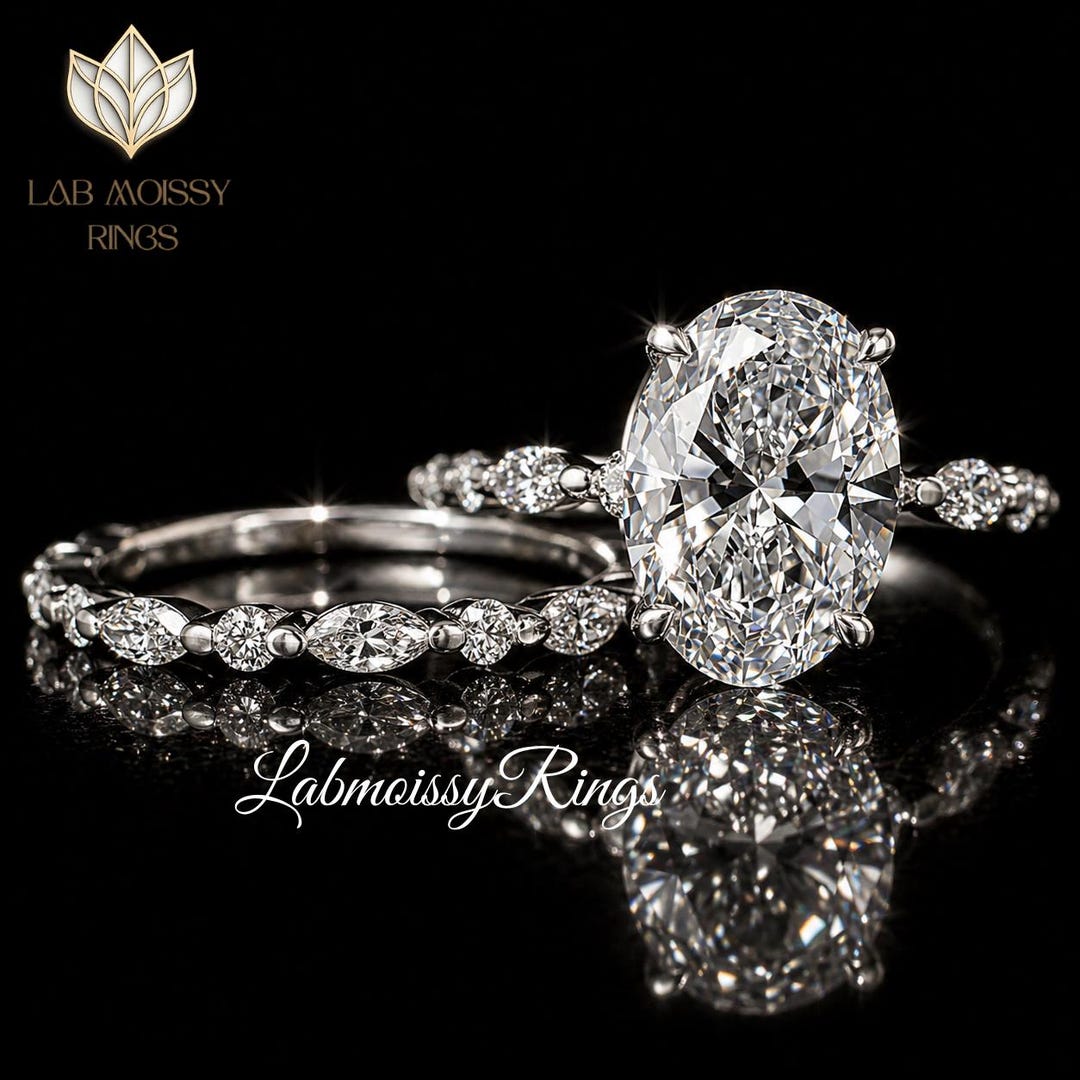 3 CT Oval Cut Moissanite Wedding Ring Set Oval Moissanite Engagement ...
