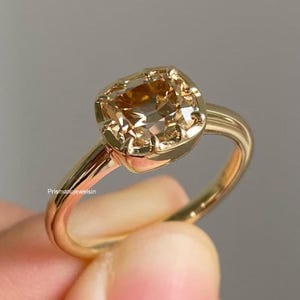 2.5 CT Old Mine Cushion Cut Moissanite Engagement Ring East to West Bezel Set Champagne Color 14K Yellow Gold Wedding Ring For Women