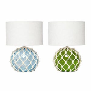 Nautical buoy-shaped bedside lamp Ø20x30 cm – table lamp with white rope mesh – E14 [A+++]