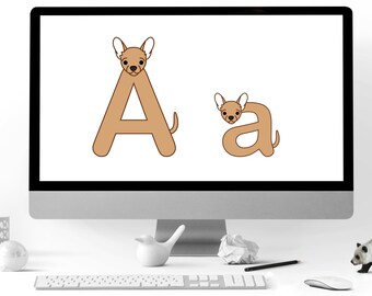 Baby Chihuahua Puppy Dog Alphabet Letters and Numbers Font Clip Art Graphics | Instant download | PNG files | Zip folder