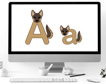 Baby German Shepherd Puppy Dog Alphabet Letters and Numbers Font Clip Art Graphics | Instant download | PNG files | Zip folder
