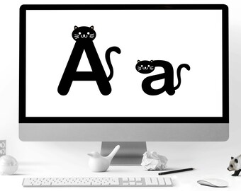 Baby Black Cat Kitten Alphabet Letters and Numbers Font Clip Art Graphics | Instant download | PNG files | Zip folder