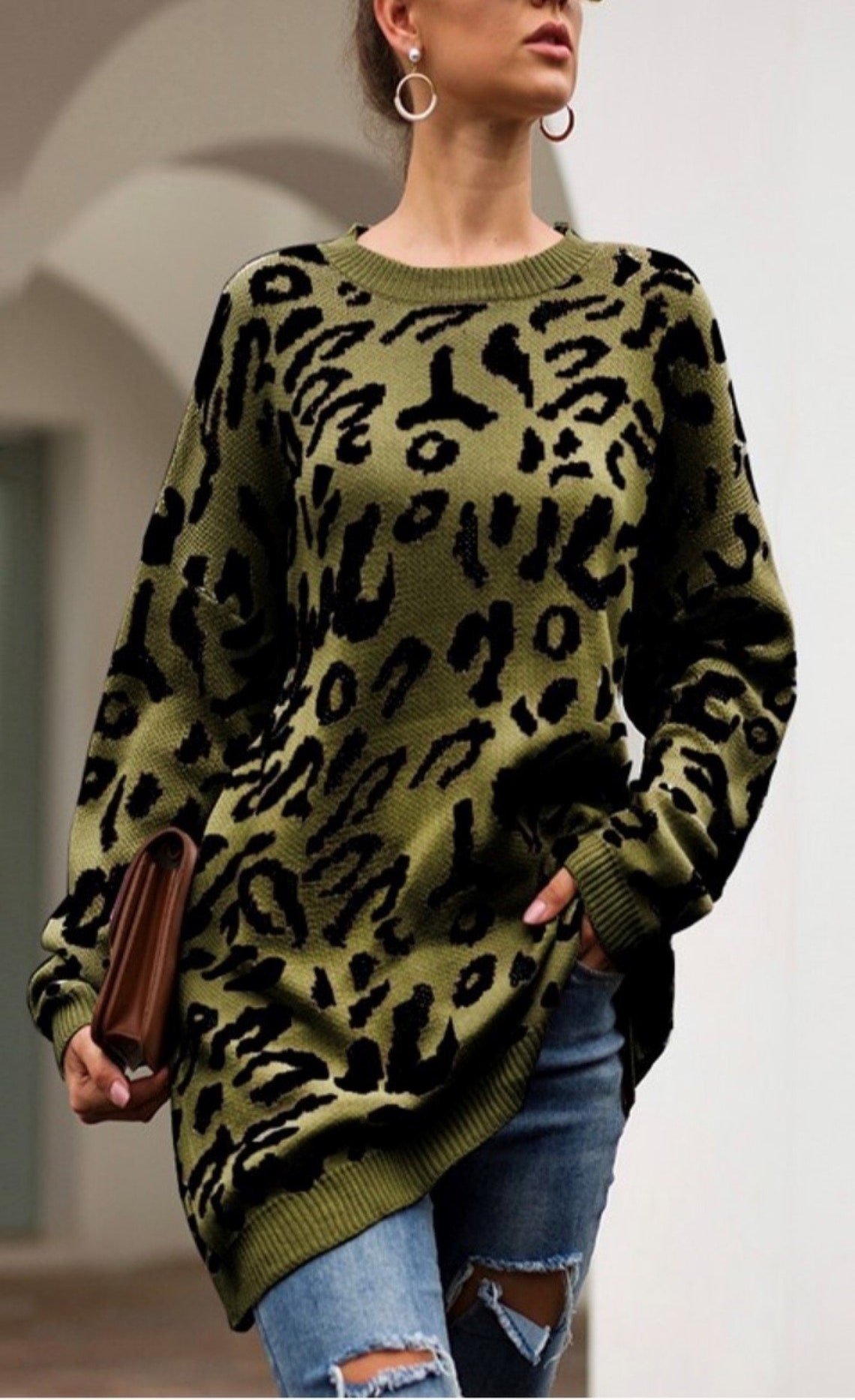Leopard Print knit Sweater / sweater / sweater dress /leopard | Etsy