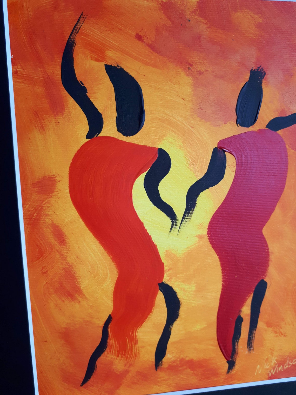 Bold African Inspired Art of Ladies Dancingorange & Yellow Etsy