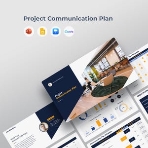 プロジェクトコミュニケーションプランテンプレート | ステークホルダー管理とレポート作成ツール | 戦略 | Canva、PowerPoint、Keynote、Google Slides