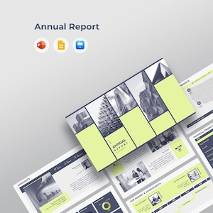 年次報告書プレゼンテーションテンプレート | 財務レビューと年度末レポートデッキ | PowerPoint、Keynote、Googleスライド