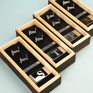 Trauzeugen Geschenke, personalisierte Manschettenknöpfe Set, benutzerdefinierte Manschettenknöpfe Krawattenklammer-Set mit Holzbox, Trauzeuge Geschenk, Trauzeuge Geschenk, Geschenk für Papa