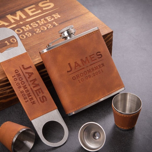 Personalized Groomsmen Gifts, Groomsmen Proposal Box Set, Bottle Opener and Flask in Groomsman Gift Box, Best Man Gift Manor, Gift for Dad