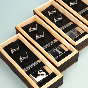 Cadeaux pour garçons d'honneur - Boutons de manchette personnalisés pince à cravate avec boîte en bois - Cadeau pour garçon d'honneur