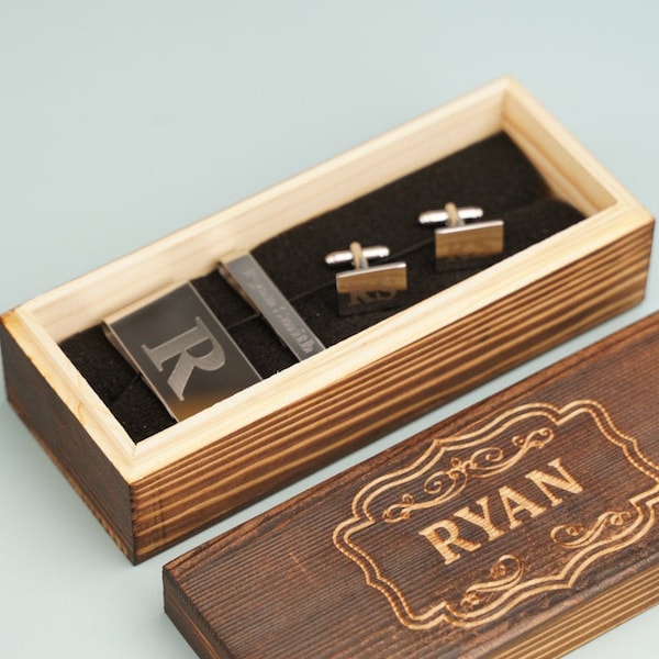 Personalized Groomsmen Gift Ideas - Custom Cufflinks Money Clip Tie Clip Set