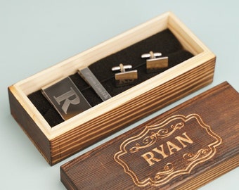 Set of 7, Personalized Groomsmen Gift Set, Custom Cufflinks Money Clip Tie Bar Set