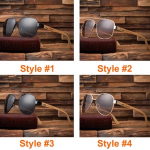 May include: Four pairs of sunglasses with different frame and lens styles are displayed. Each pair has a unique design, with variations in frame color and lens tint. The text "Style #1", "Style #2", "Style #3", and "Style #4" is printed below each pair.