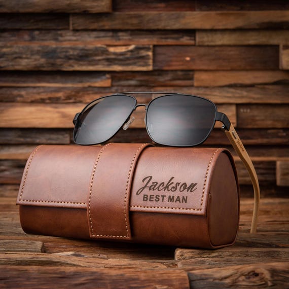 Personalized Mens Sunglasses with Leather Box, Groomsmen Gifts, Gift for Dad, Groomsman Gift, Bachelor Party Gifts, Groomsmen Proposal Gifts