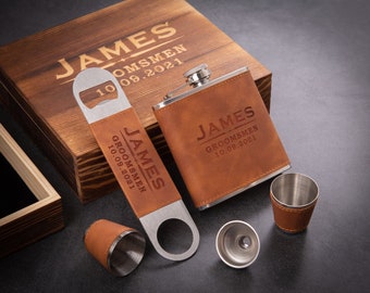 Personalized Groomsmen Gifts, Groomsmen Proposal Box Set, Bottle Opener and Flask in Groomsman Gift Box, Best Man Gift, Gift for Dad