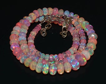 ETHIOPIAN OPAL NICE Pink Color 37 Ct Natural Gemstone Very High Quality Multi Fire 1 Line Strand 16 Inches Length Opal Size 4x33x1MM