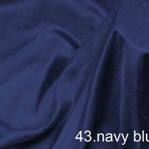 silk jacquard fabric solid color 45&quot; width NO.43 navy blue color sell by the yard for DIY hand made 100% silk mulberry