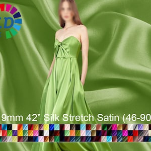 Silk stretch satin fabric, Silk Luxury Lining Fabric, Wedding Evening Dress Silk Fabric, Lining Satin Fabric by yard color 46-90