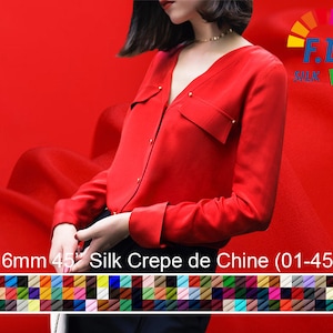 16mm silk crepe de chine satin back pure solid fabric 45&quot; width NO.01 to NO.45 color sell by the yard DIY handmade, dress, shirts, pants