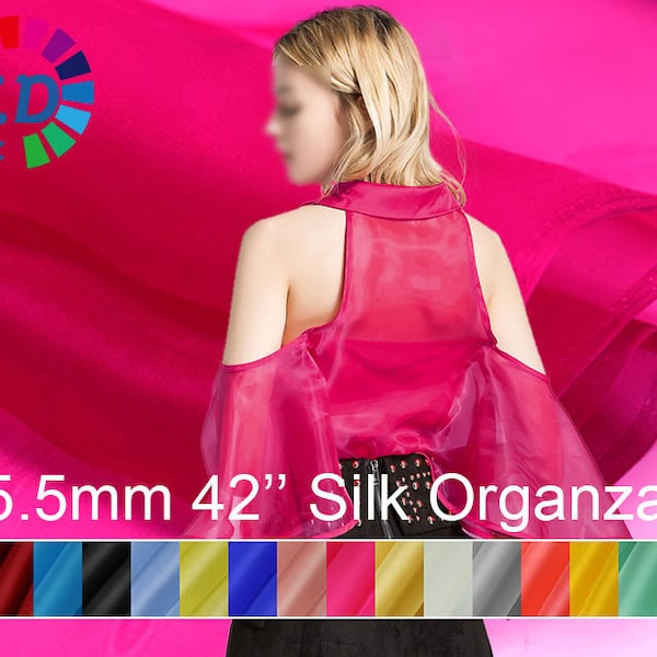 Pure 100% silk organza fabric 45" width grey, Ivory white, black, pink, red, green, blue sell by the yard for wedding dress DIY hand made