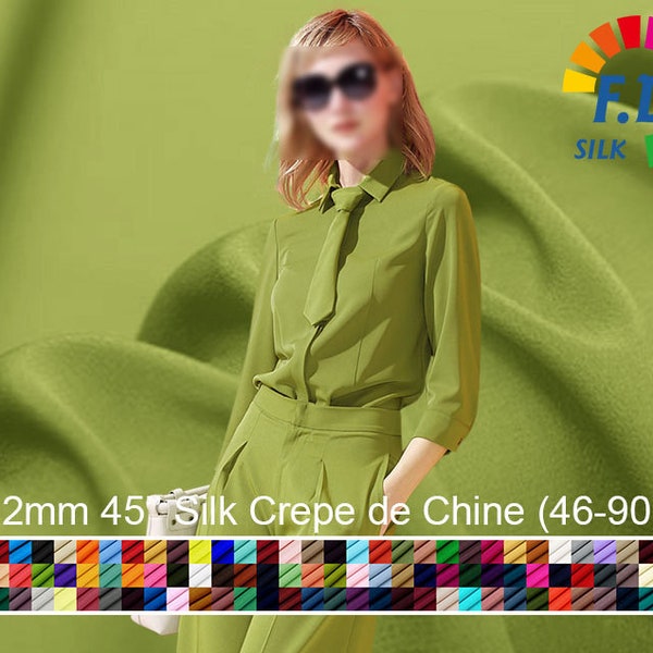 12mm silk crepe de chine satin back pure solid fabric 45" width NO.46 to NO.90 color sell by the yard