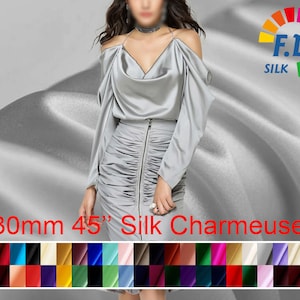 Heavy Silk Satin -45&quot; width 30mm Solid Color-Luxury Silk Fabric for Evening dresses, summer Skits/Blouses/Dresses- 1 yard