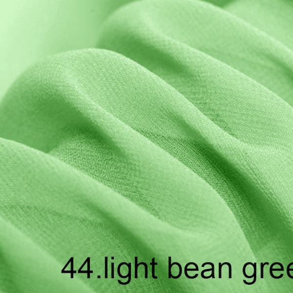 silk georgette pure solid fabric 45" width NO.44 light bean green color sell by the yard for dress, scarf, DIY hand made