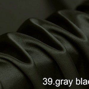 Gray black color silk satin fabric for wedding, evening dress, shirts, pants by the yard color 39