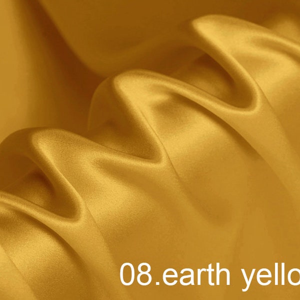 silk satin fabric pure solid fabric NO.08 earth yellow color for wedding, evening dress, shirts, pants sell by the yard