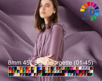 100% pure silk 10mm georgette pure solid fabric 55&quot; width many colors sell by the yard for dress DIY hand made