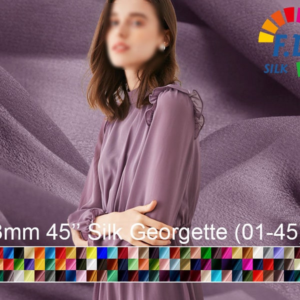 100% pure silk 10mm georgette pure solid fabric 55" width many colors sell by the yard for dress DIY hand made