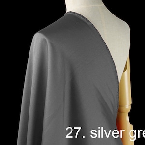 35mm silk wool twill fabric pure solid fabric 55&quot; width NO.27 silver grey color for evening dress, wedding dress, sell by the yard
