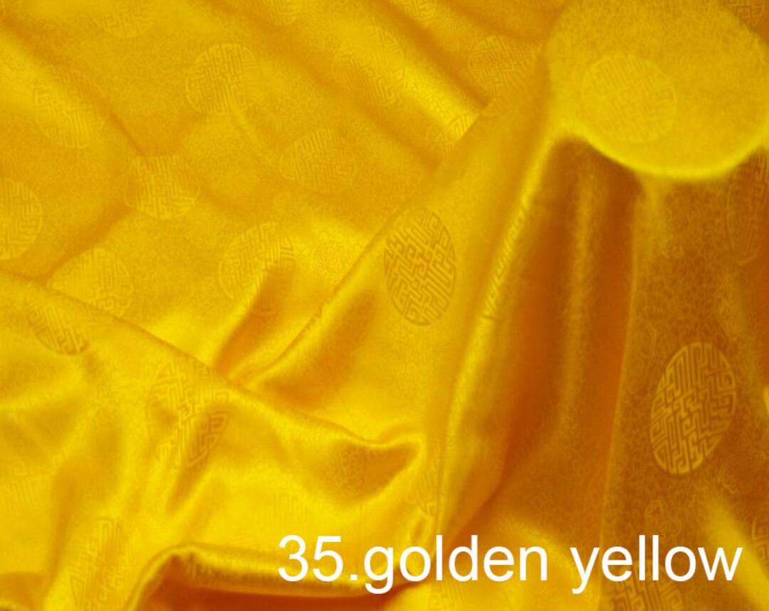 Silk Jacquard Fabric Solid Color 45 Width NO.35 Golden Yellow Color Sell by  the Yard for DIY Hand Made 100% Silk Mulberry 