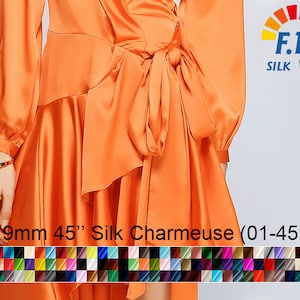19mm silk charmeuse satin pure solid fabric 45&quot; width NO.01 to NO.45 color sell by the yard