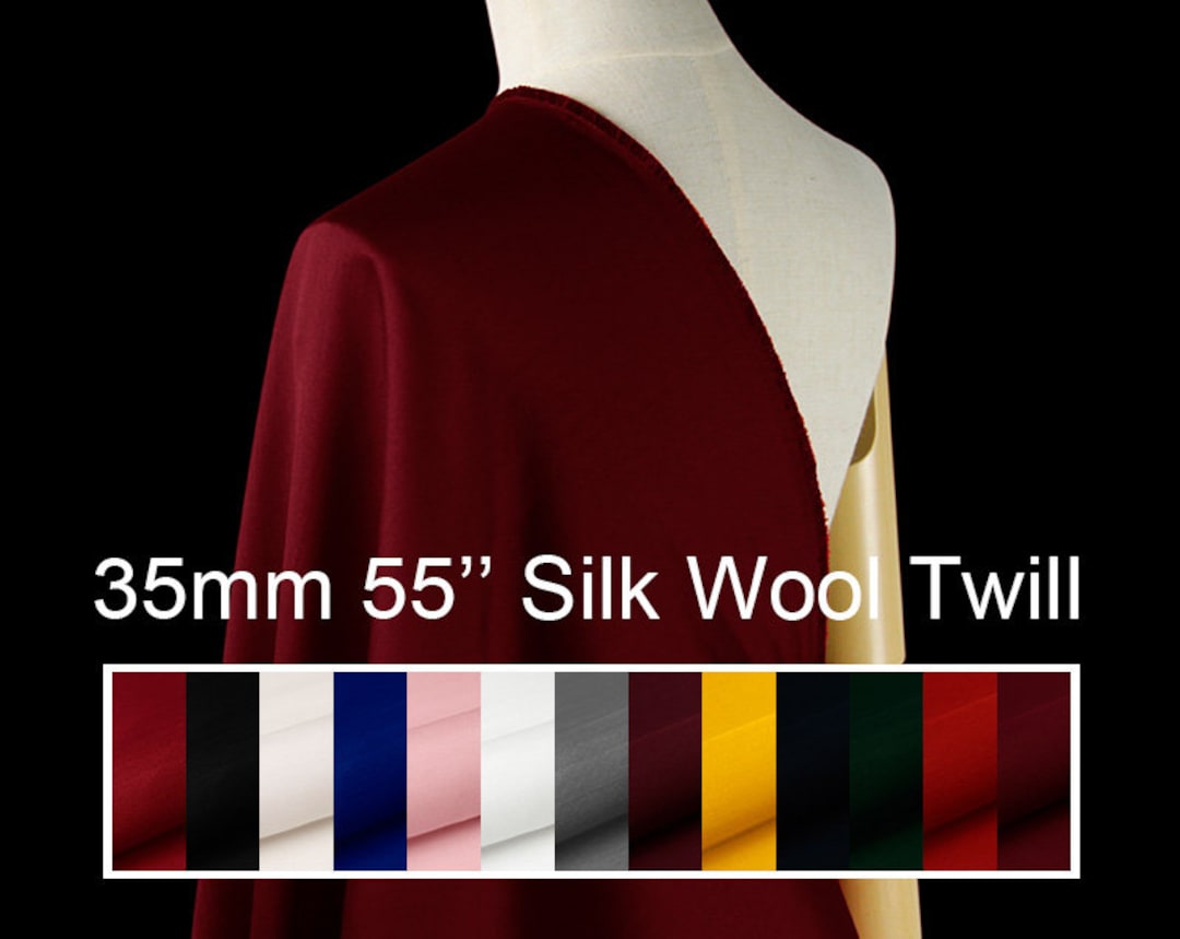 35mm Silk Wool Twill Fabric Pure Solid Fabric 55 Width for Evening