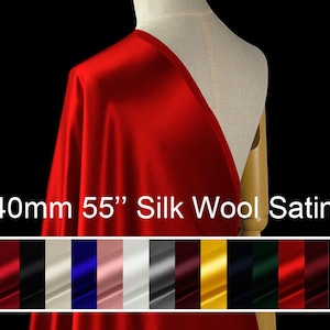 40mm silk wool satin fabric pure solid fabric 55&quot; width for evening dress, shirts, pants, wedding dress, DIY handmade  sell by the yard