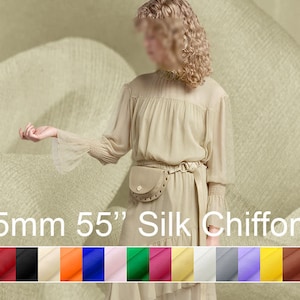 mulberry 100% silk fabric 5mm silk chiffon fabric pure solid color 55&quot; width sell by the yard for dress DIY hand made chinese silk fabric
