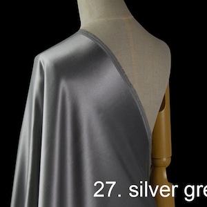 silk wool satin fabric pure solid fabric 55&quot; width NO.27 silver grey color for evening dress, pants, wedding dress, sell by the yard