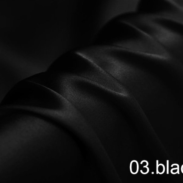 silk satin fabric pure solid fabric NO.03 black color for wedding, evening dress, shirts, pants sell by the yard