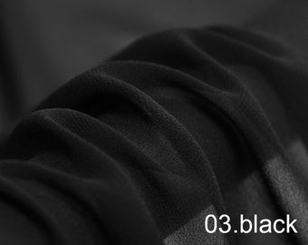 silk georgette pure solid fabric 45&quot; width NO.03 black color sell by the yard for dress, scarf, DIY hand made