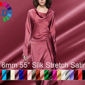 16mm silk stretch charmeuse satin solid fabric 55&quot; width sell by the yard for dress shirts DIY hand make