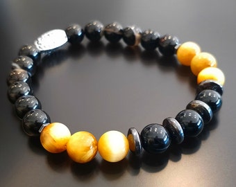 Black Agate, Yellow Tiger Eye and Hematite Bracelet | Harmony and Balance Jewelry | Energy Healing Bracelet for Men and Women | Gift For Her